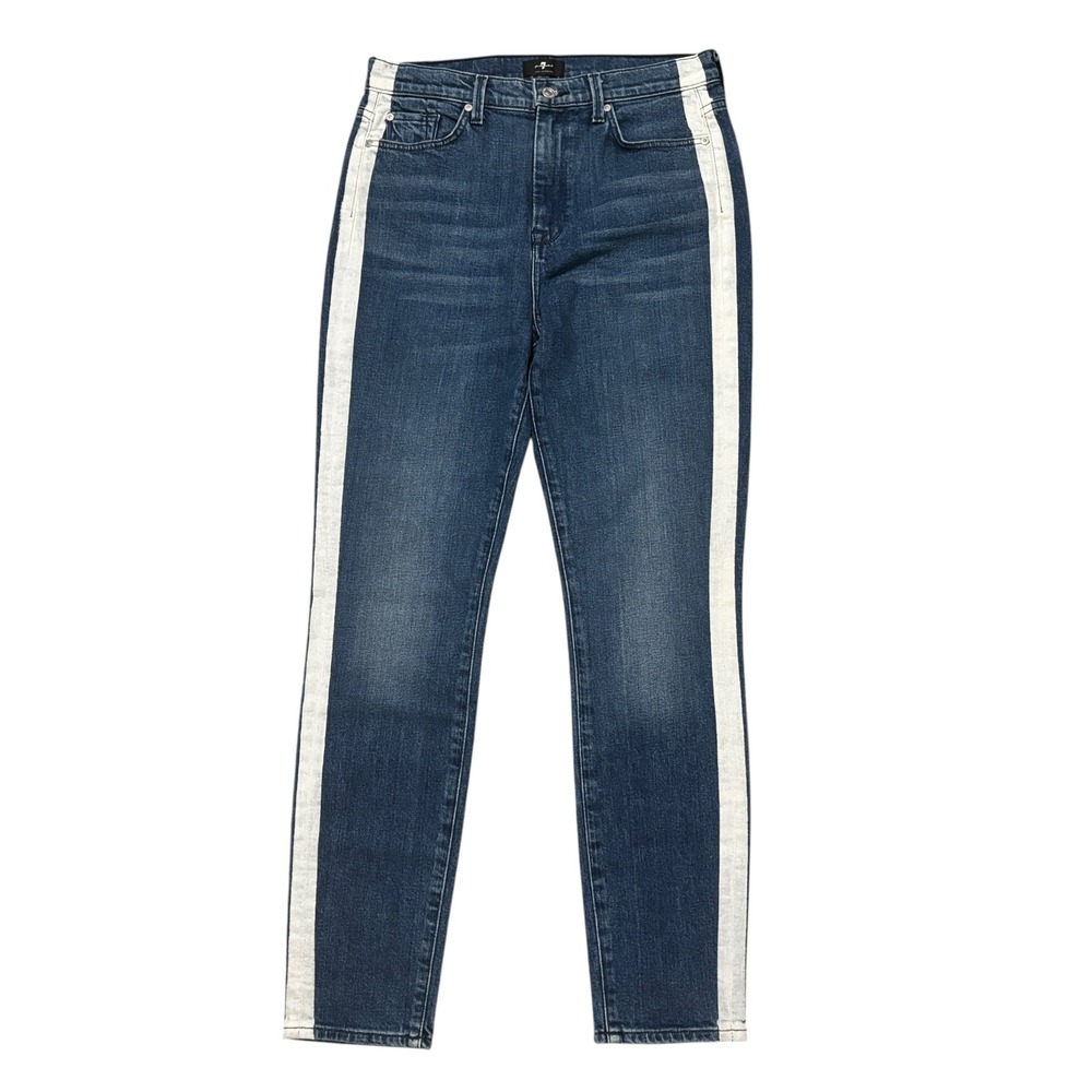 7 For All Mankind Jeans 30 High Waist Skinny Blue White Side‎ Stripes Womens